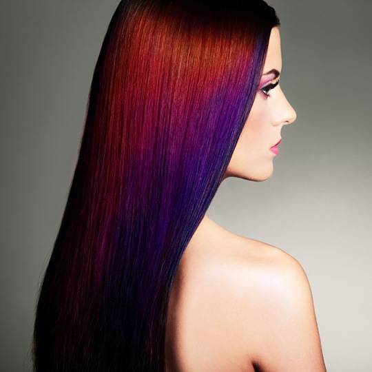 Цветное омбре на длинных волосах